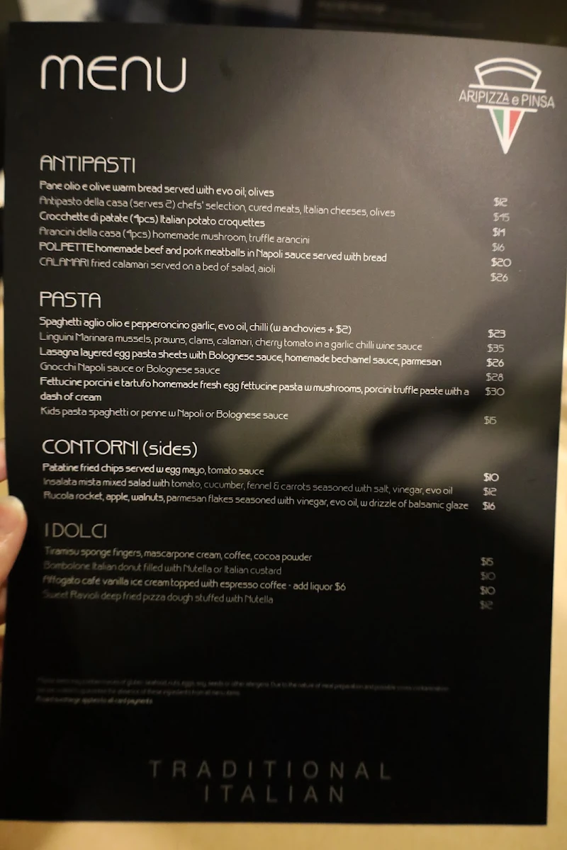 Menu, AriPizza e Pinsa
