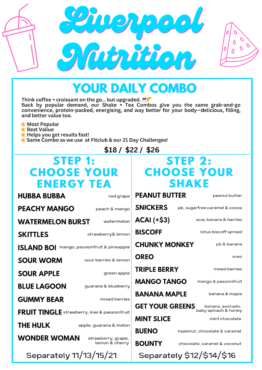 Menu, Liverpool Nutrition