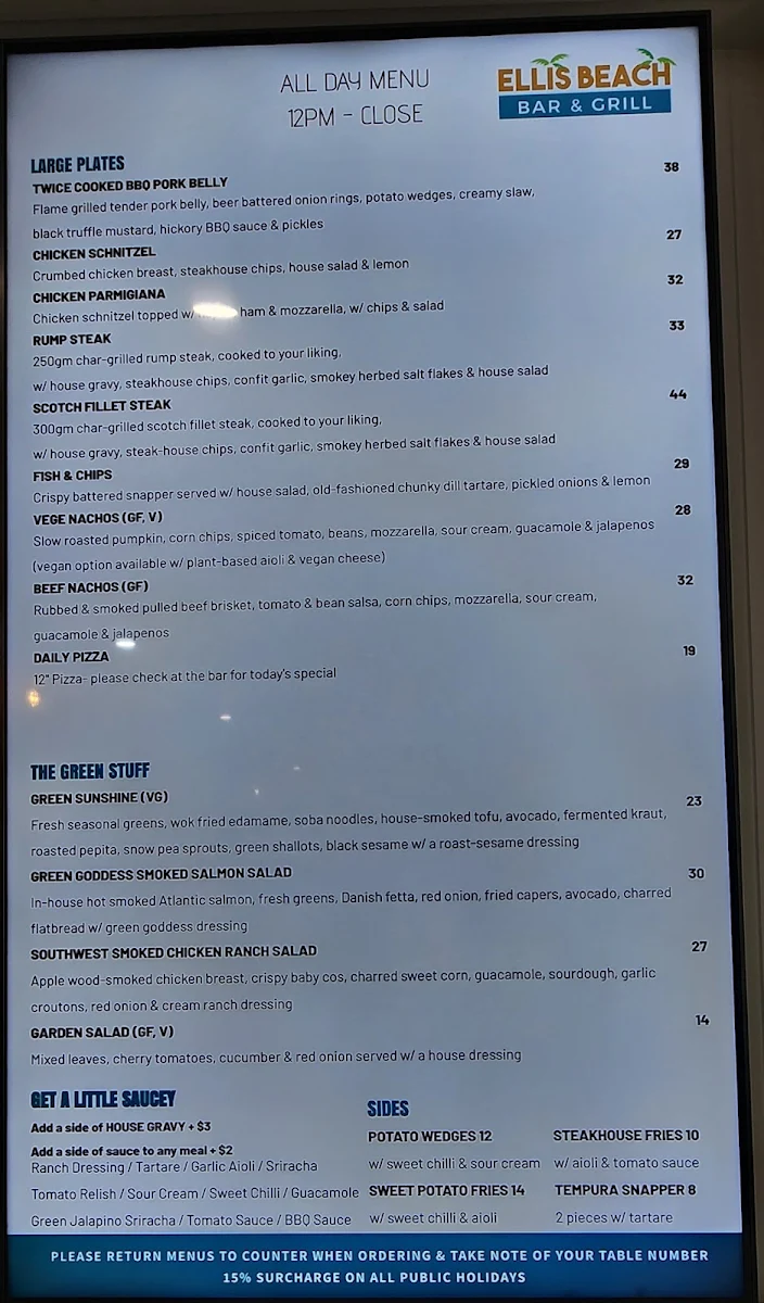 Menu, Ellis Beach Bar & Grill