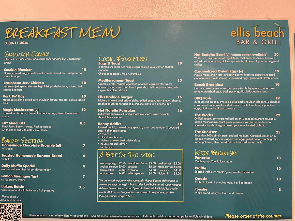 Menu, Ellis Beach Bar & Grill