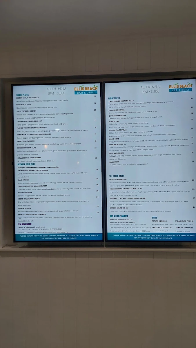 Menu, Ellis Beach Bar & Grill