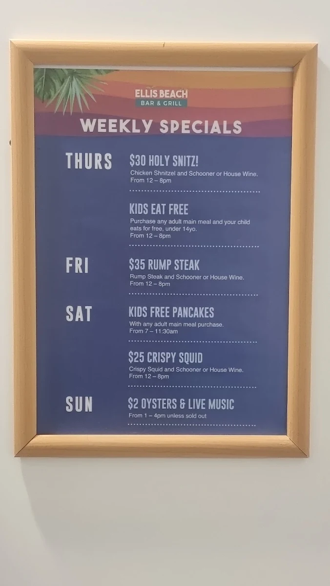 Menu, Ellis Beach Bar & Grill