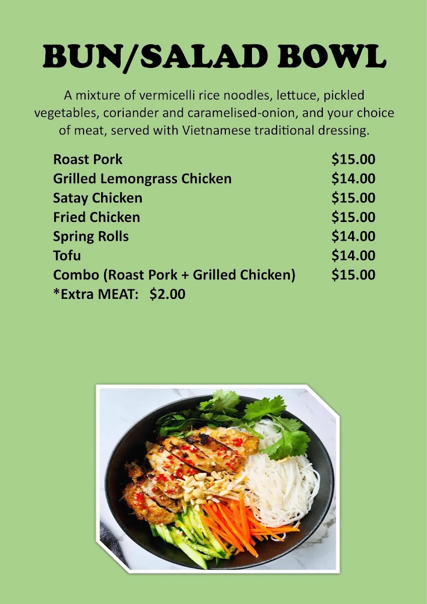 Menu, Northbri Banh Mi