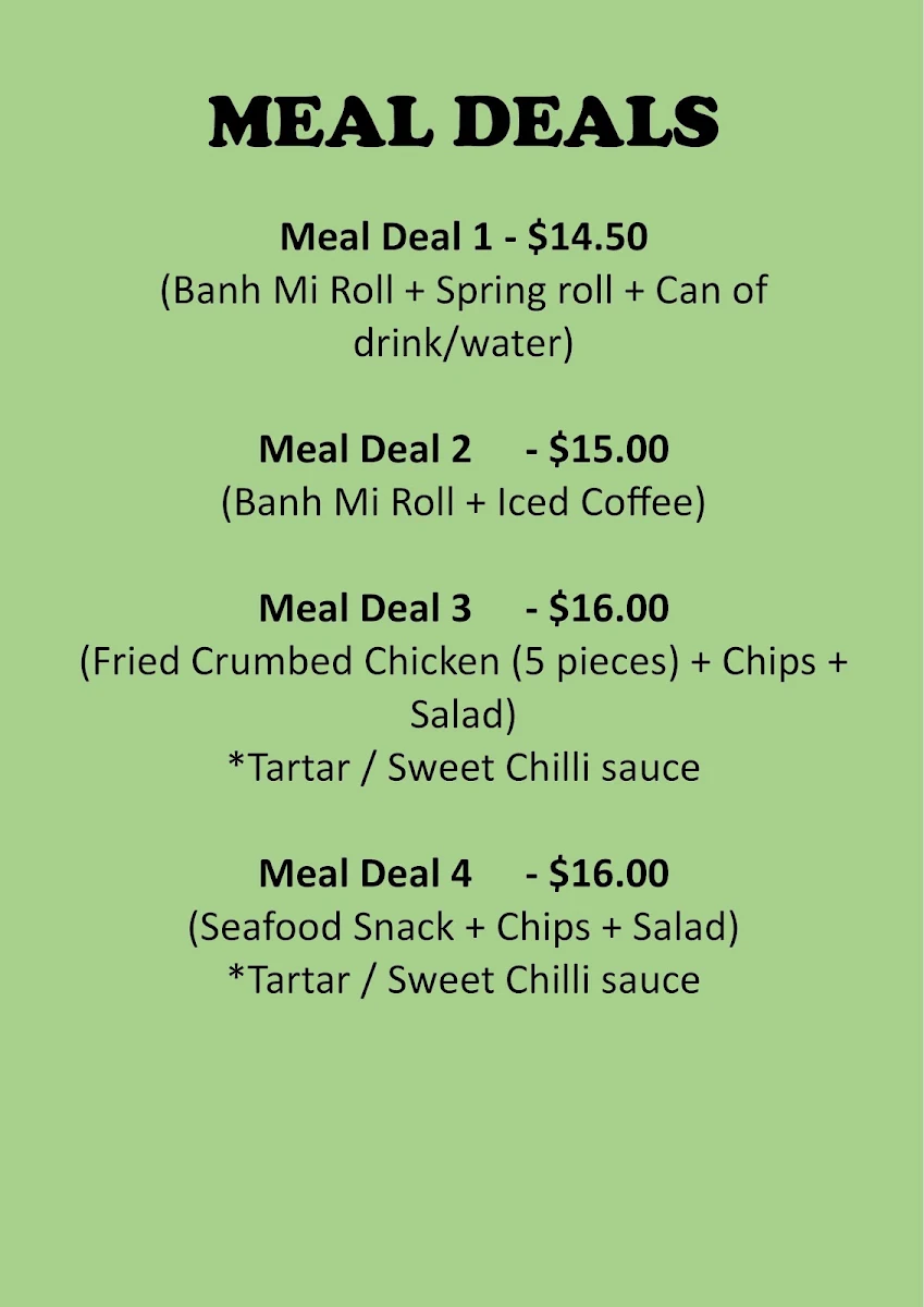 Menu, Northbri Banh Mi