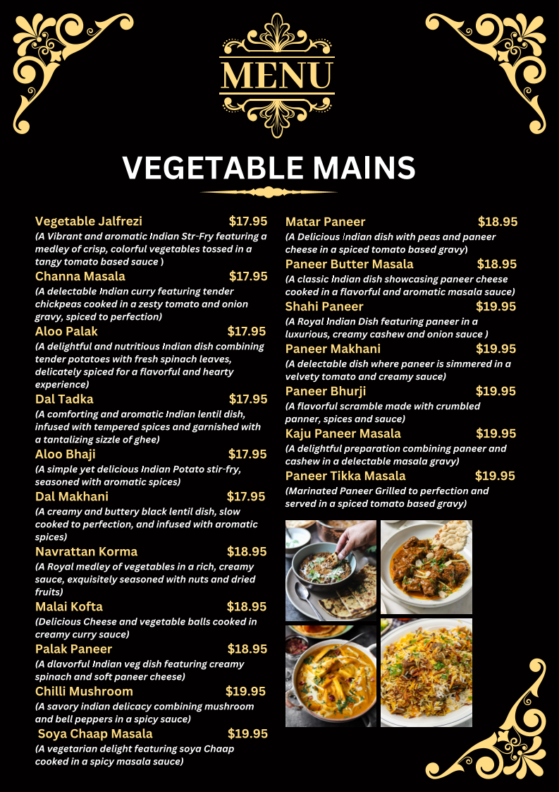 Menu, Bikaner Sweets & Indian Restaurant