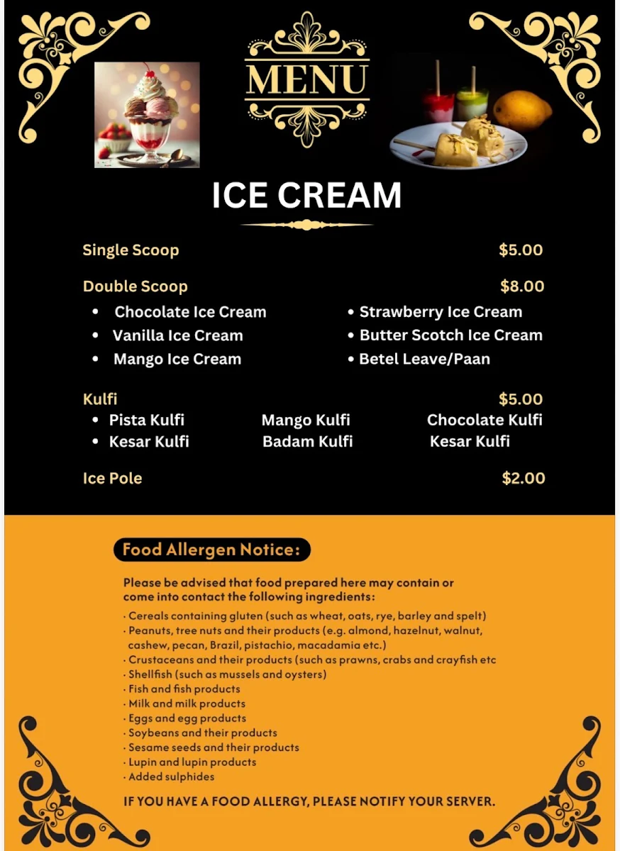 Menu, Bikaner Sweets & Indian Restaurant