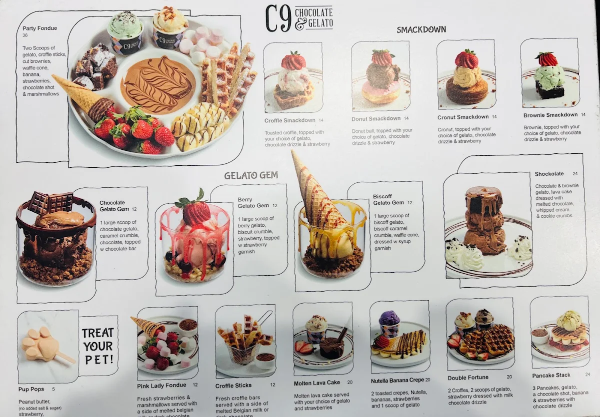 Menu, C9 Chocolate and Gelato Wollongong
