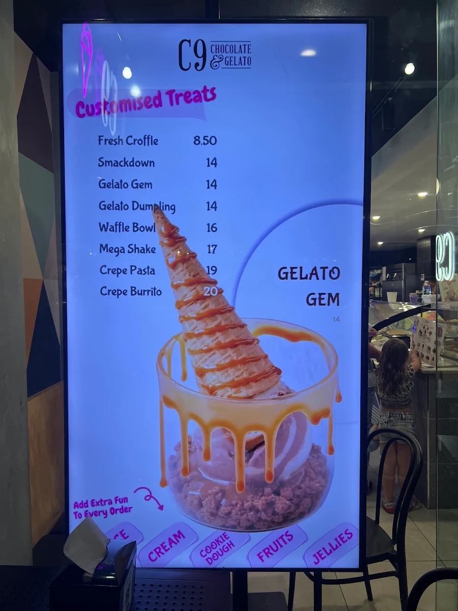 Menu, C9 Chocolate and Gelato Wollongong