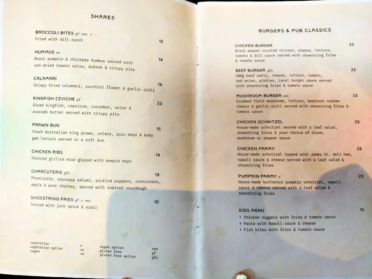 Menu, Local Burleigh