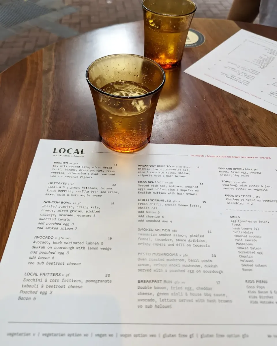 Menu, Local Burleigh