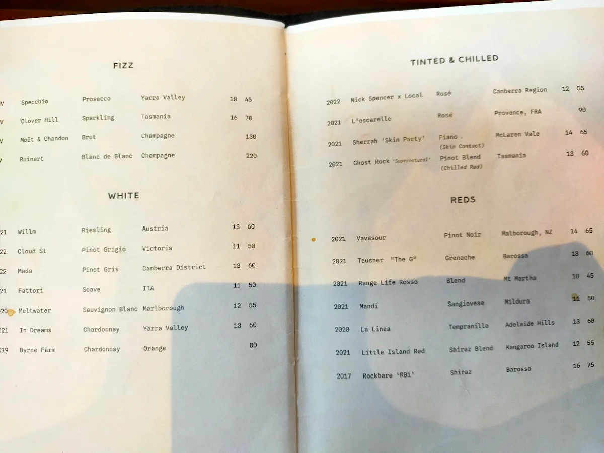 Menu, Local Burleigh