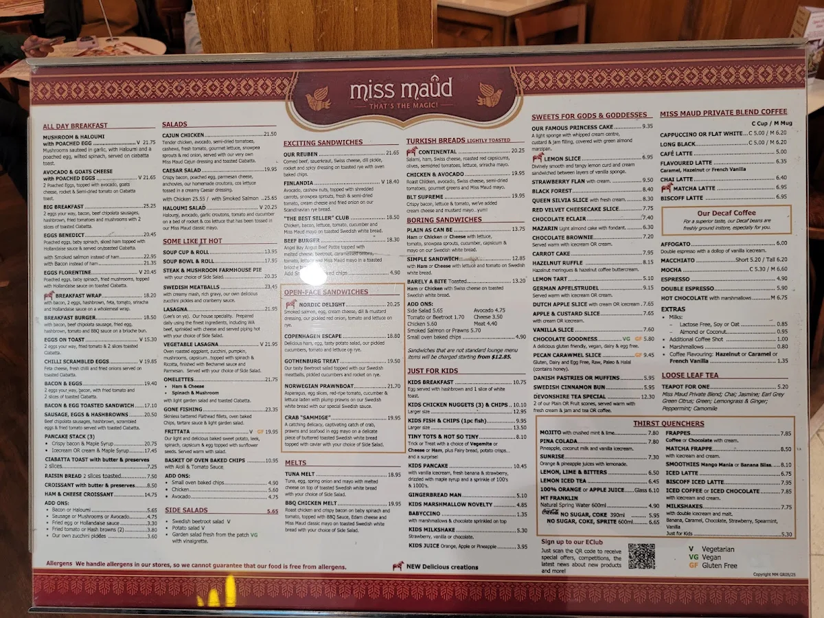Menu, Miss Maud Midland