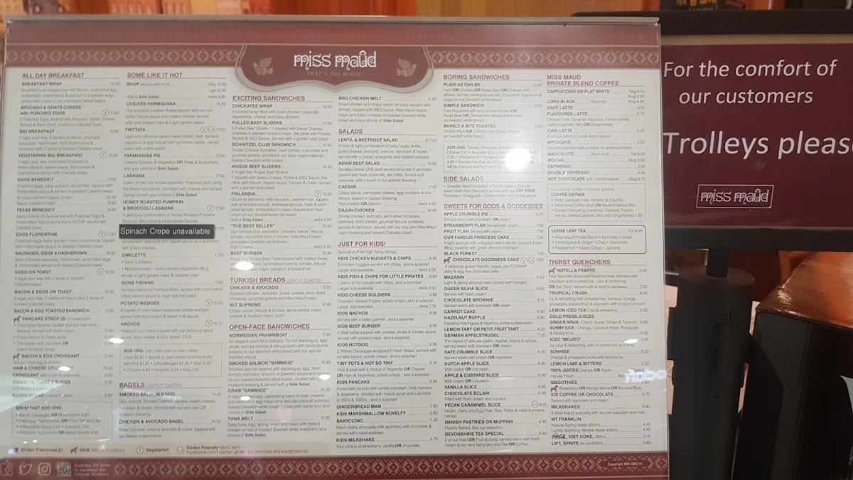 Menu, Miss Maud Midland