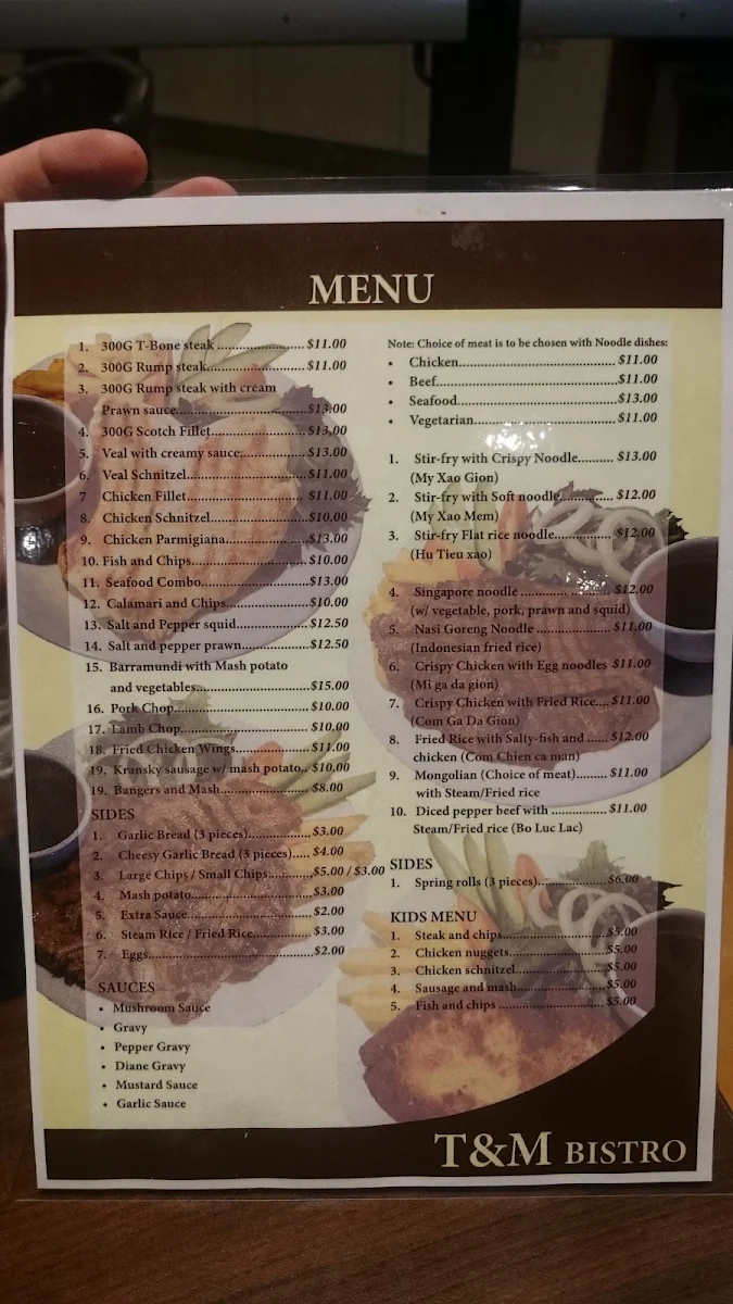 Menu, T&M Bistro