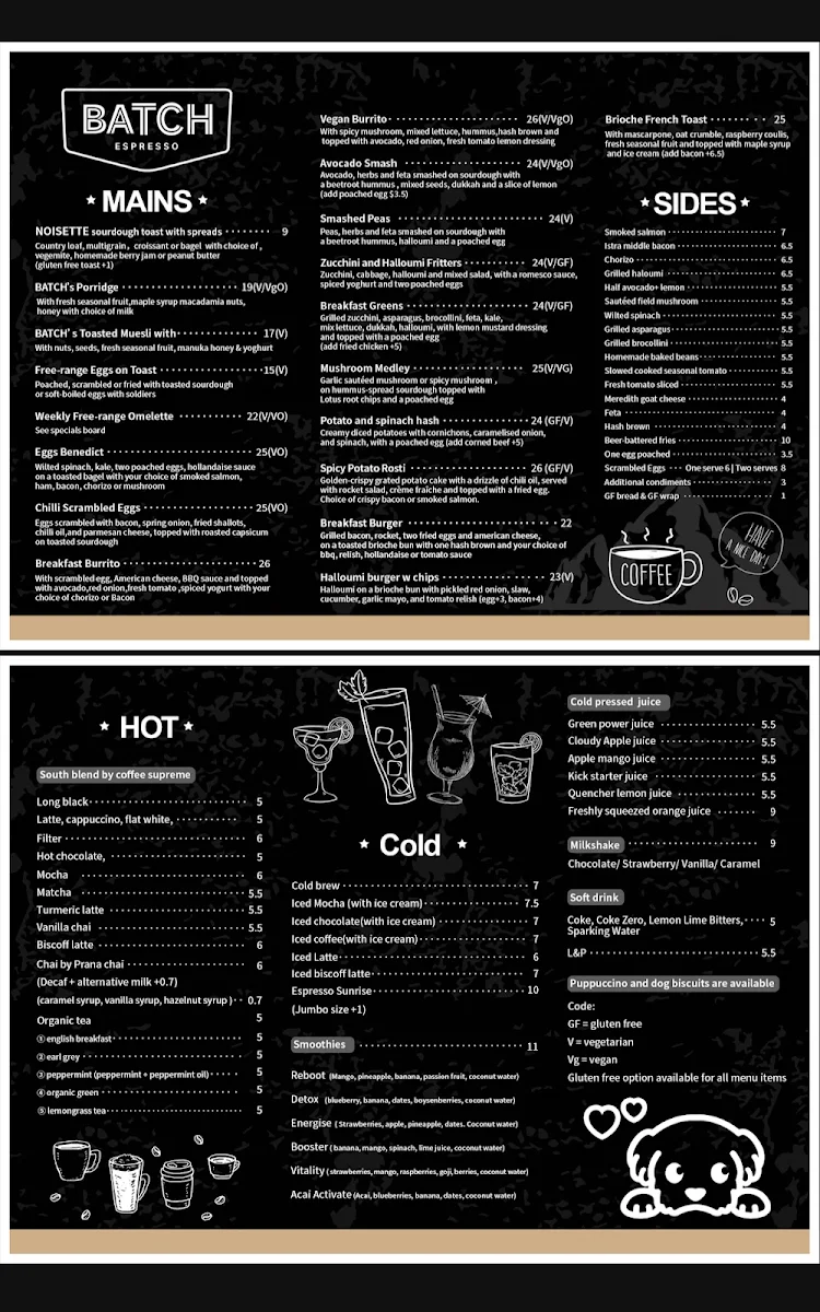 Menu, Batch Espresso