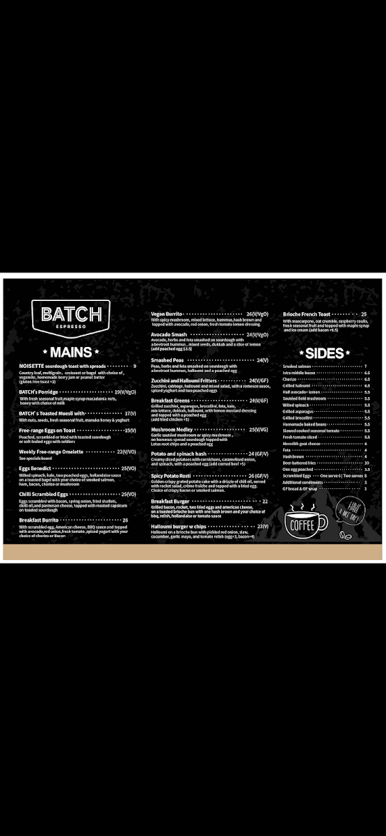 Menu, Batch Espresso