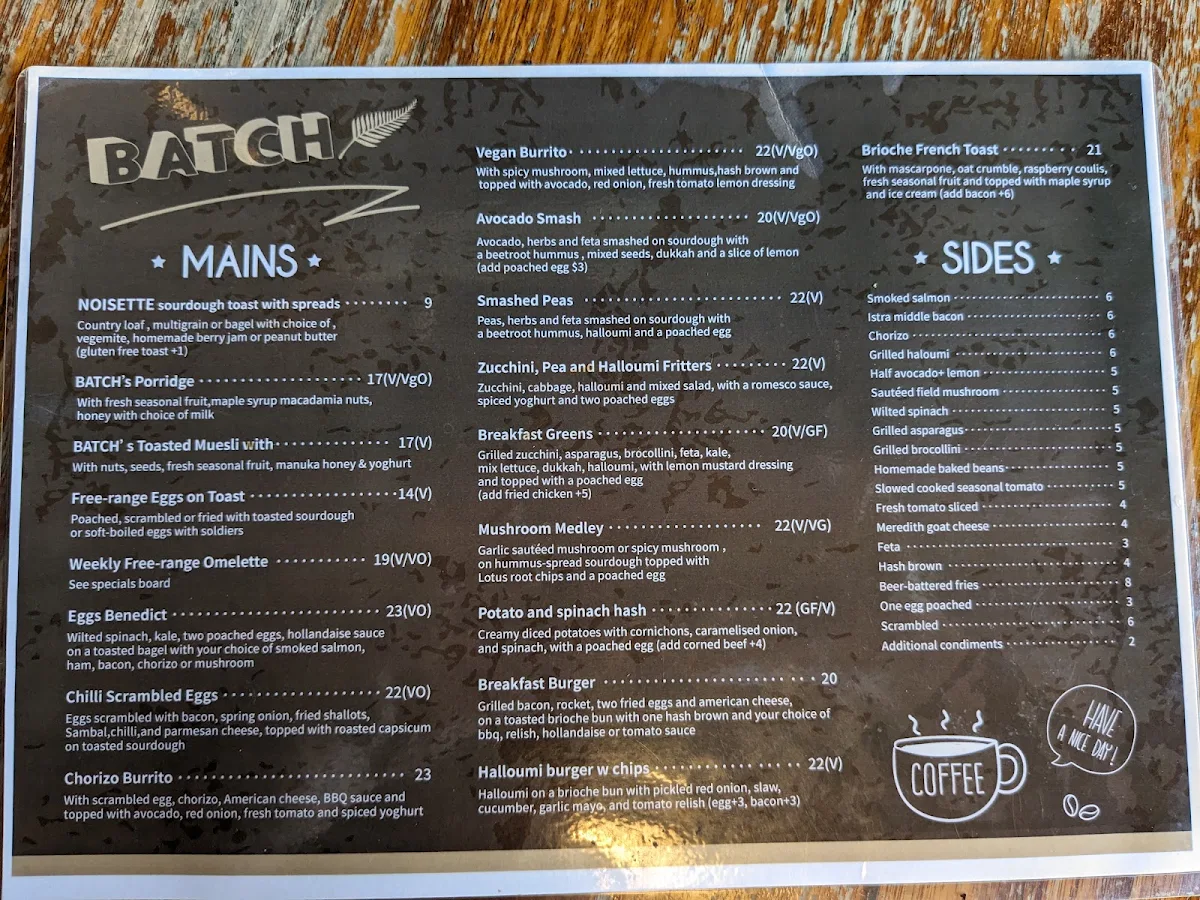 Menu, Batch Espresso