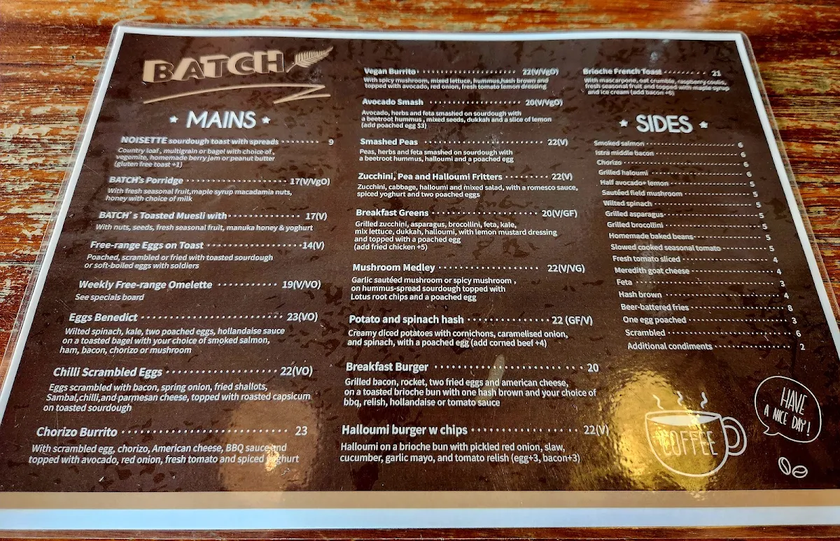 Menu, Batch Espresso