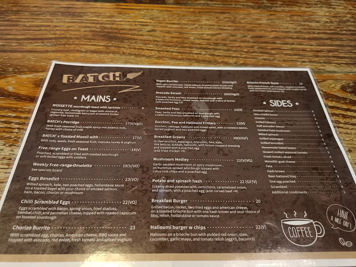 Menu, Batch Espresso