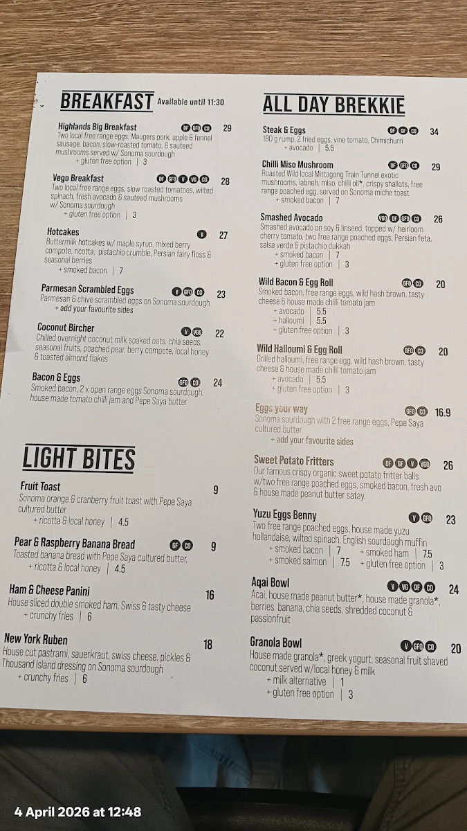 Menu, RAW & WILD Market & Cafe