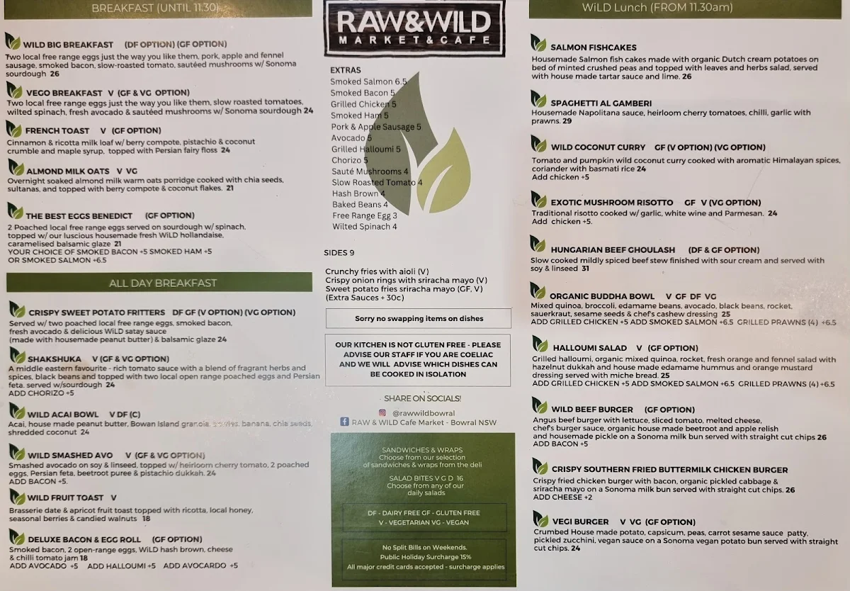 Menu, RAW & WILD Market & Cafe