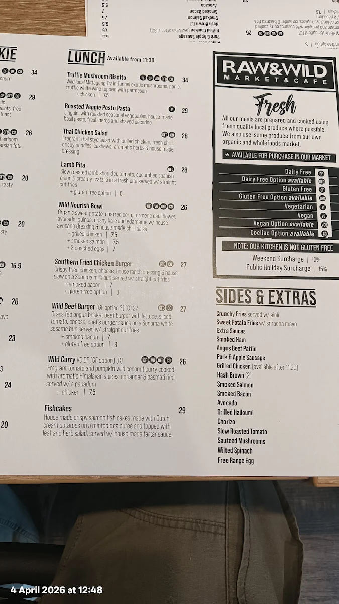 Menu, RAW & WILD Market & Cafe
