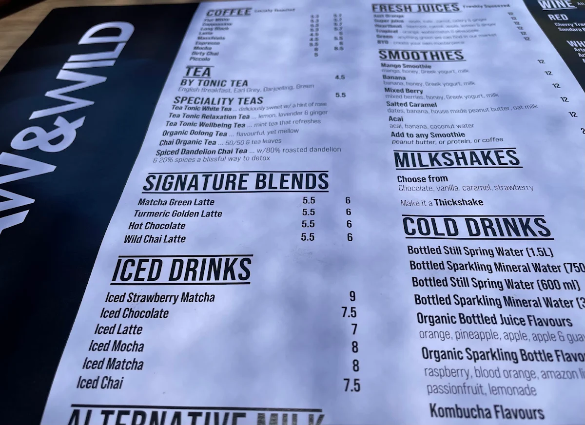 Menu, RAW & WILD Market & Cafe
