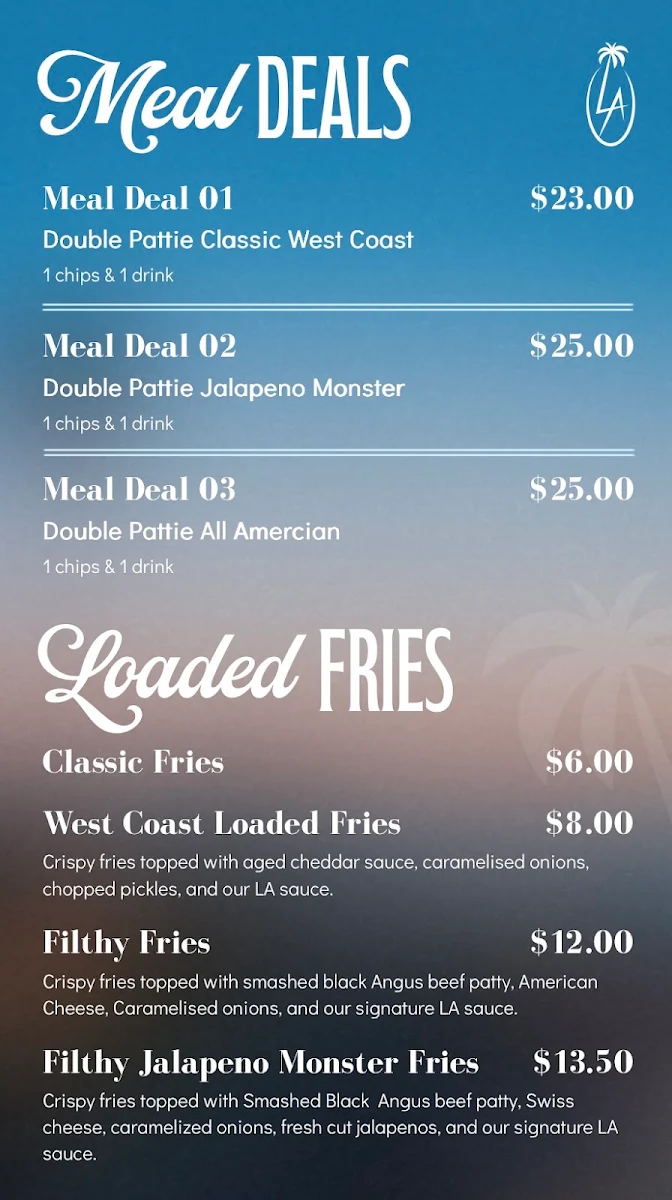 Menu, LA Smash Burgers
