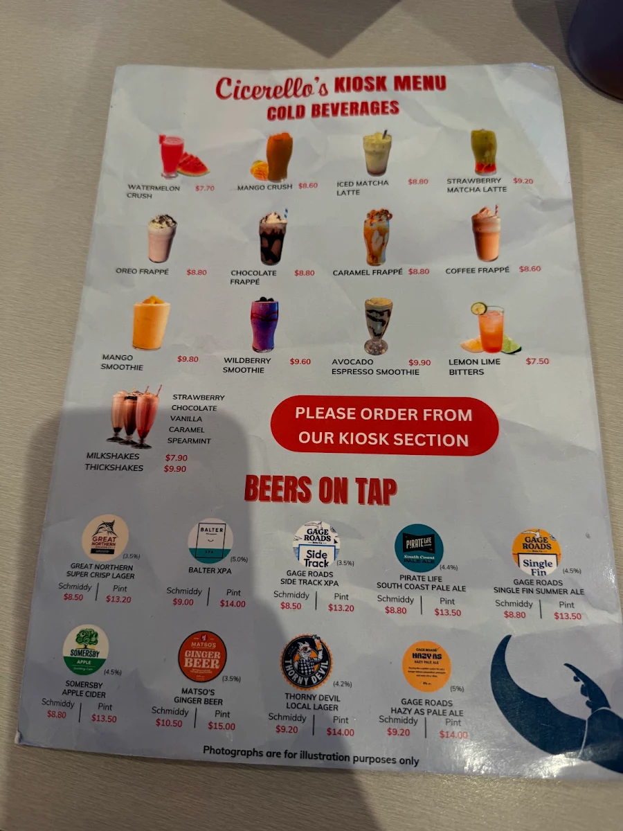 Menu, Kailis Fishmarket Cafe