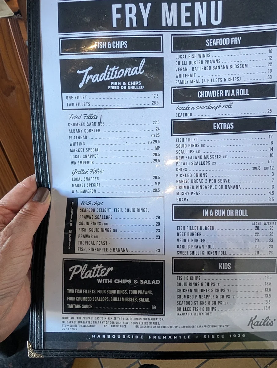 Menu, Kailis Fishmarket Cafe