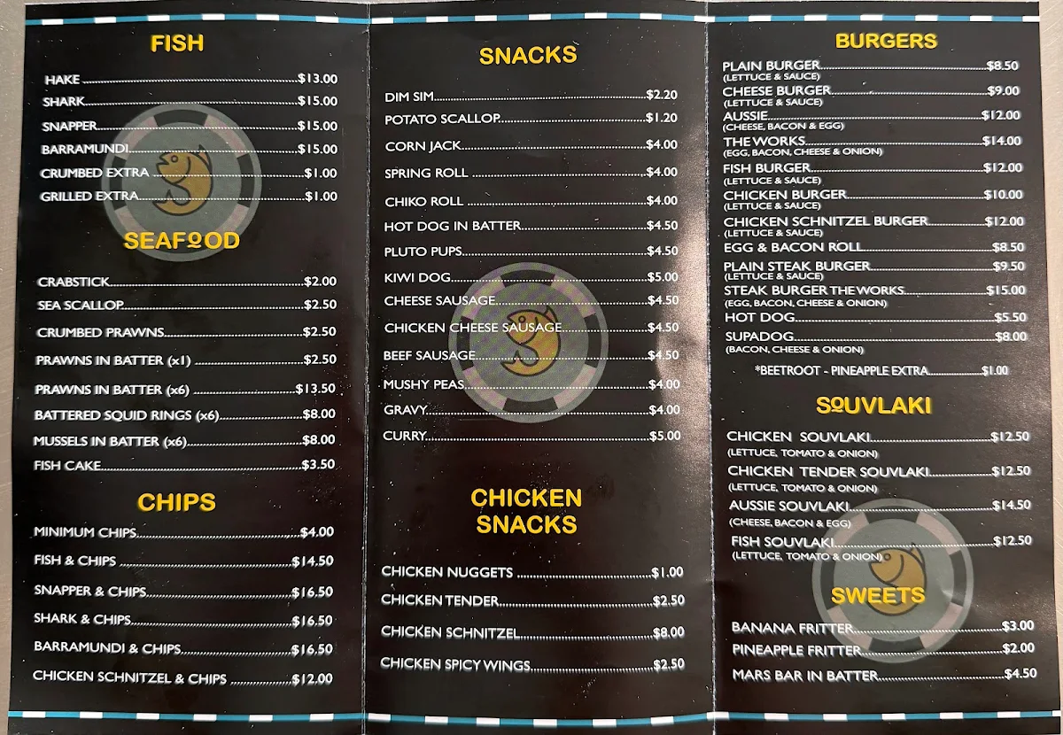 Menu, Amazon Fish and Chips