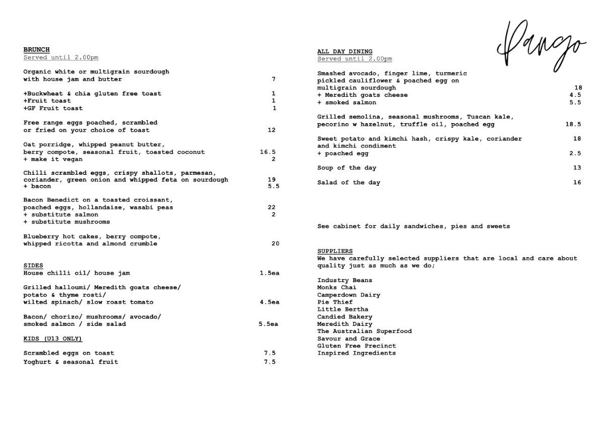 Menu, Pango