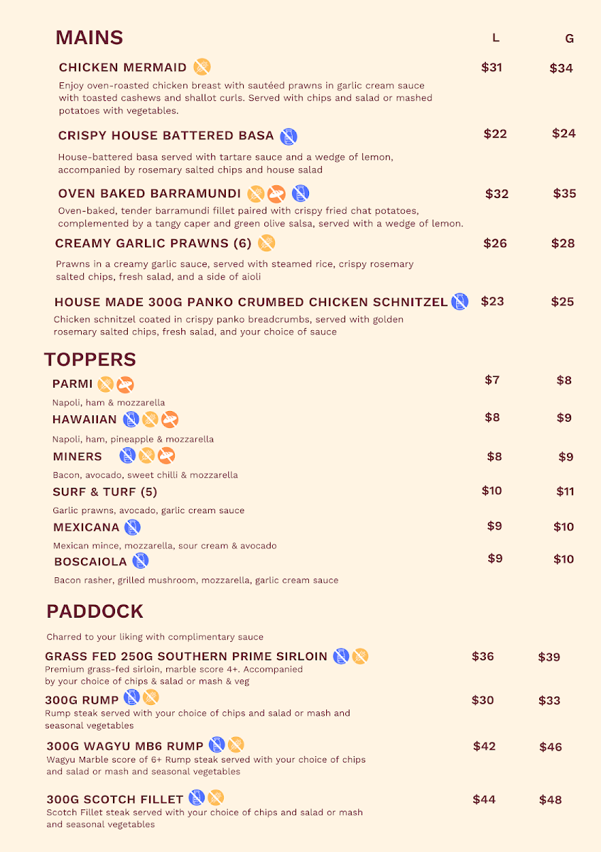 Menu, Bellbird Hotel