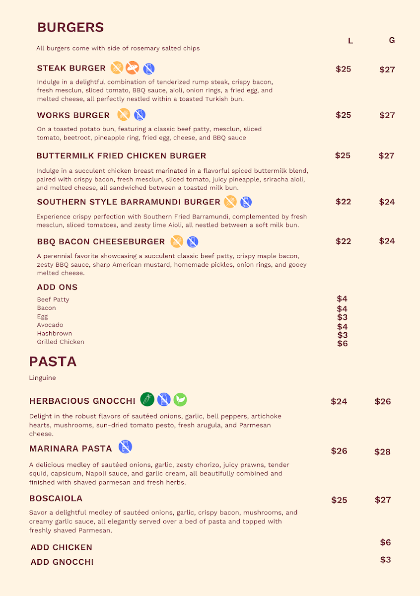 Menu, Bellbird Hotel