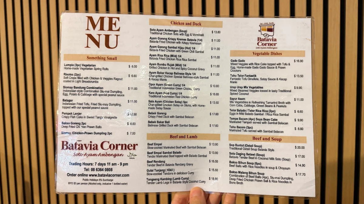 Menu, Batavia Corner