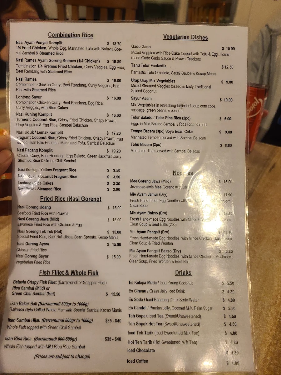 Menu, Batavia Corner
