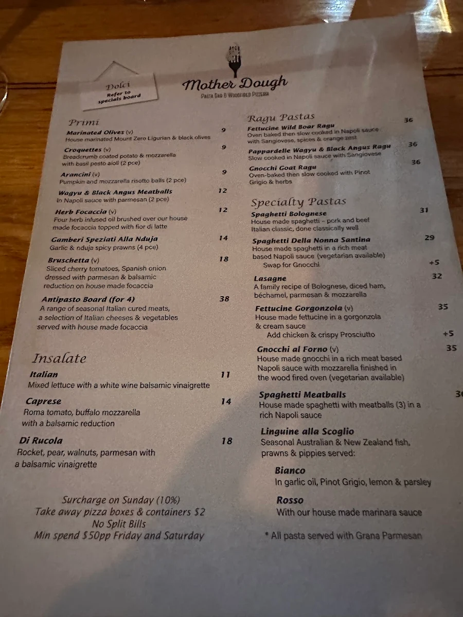 Menu, Mother Dough Restaurant & Wine Bar