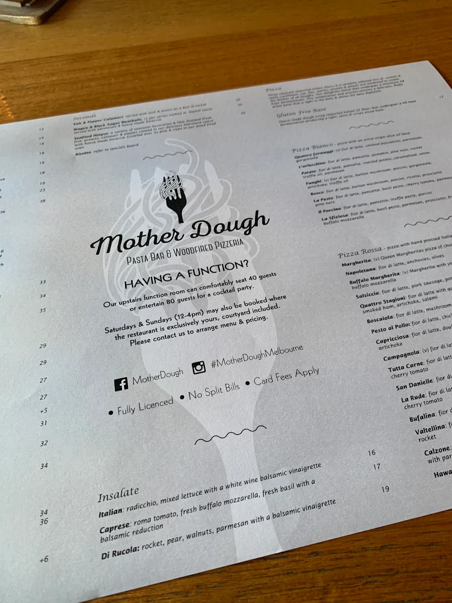 Menu, Mother Dough Restaurant & Wine Bar
