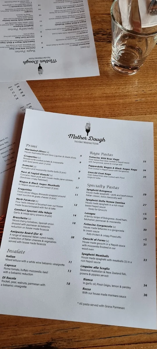 Menu, Mother Dough Restaurant & Wine Bar