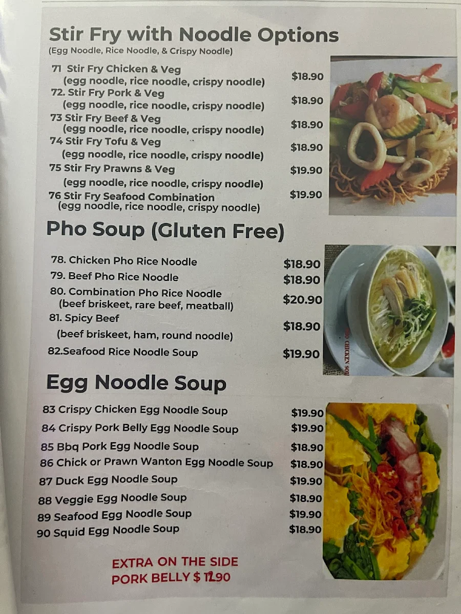 Menu, Pho house traditional Vietnamese food