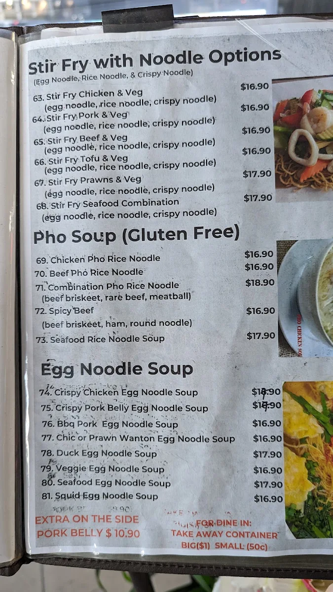 Menu, Pho house traditional Vietnamese food