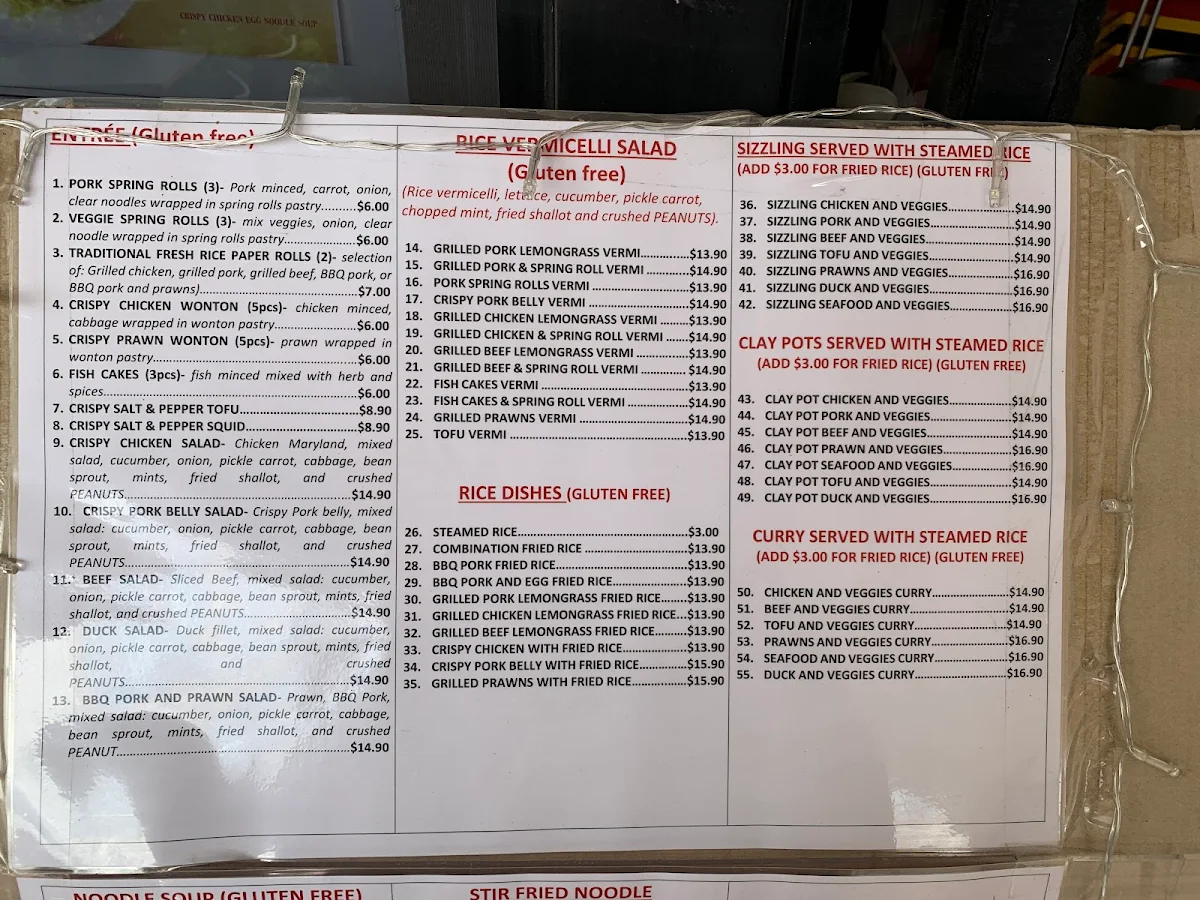 Menu, Pho house traditional Vietnamese food