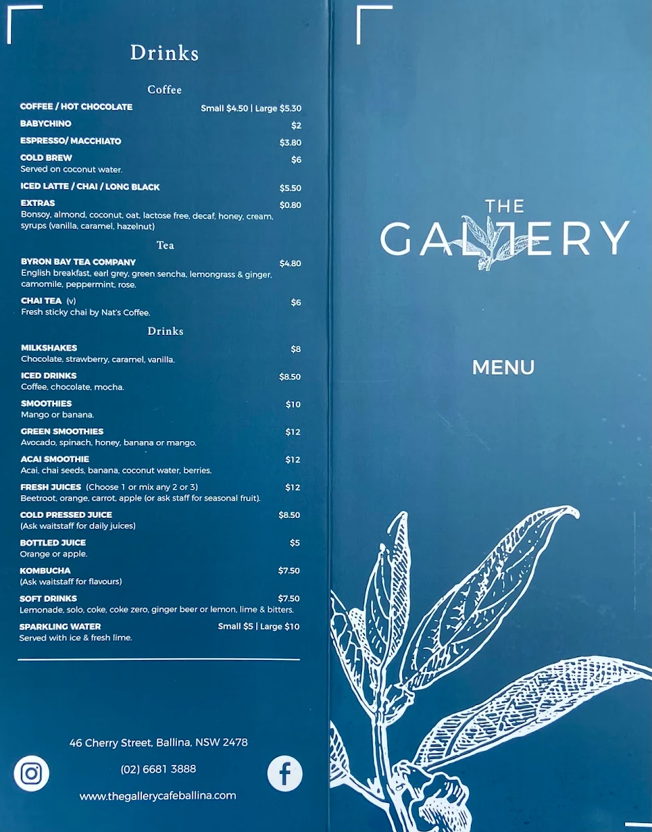 Menu, The Gallery Cafe