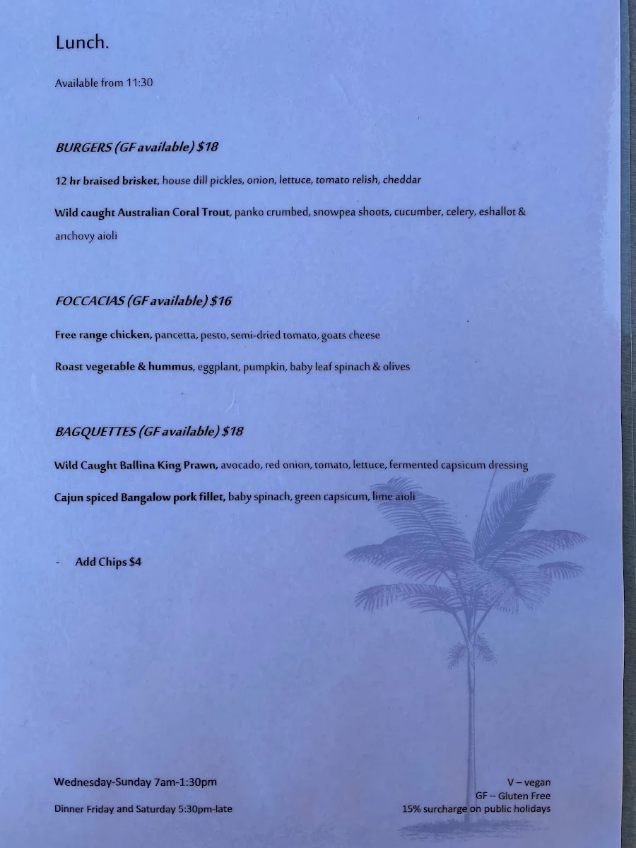 Menu, The Gallery Cafe