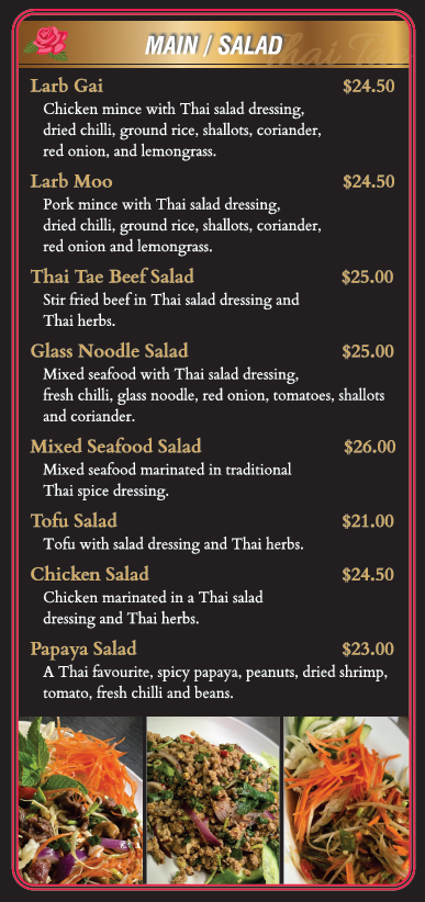 Menu, Thai Tae