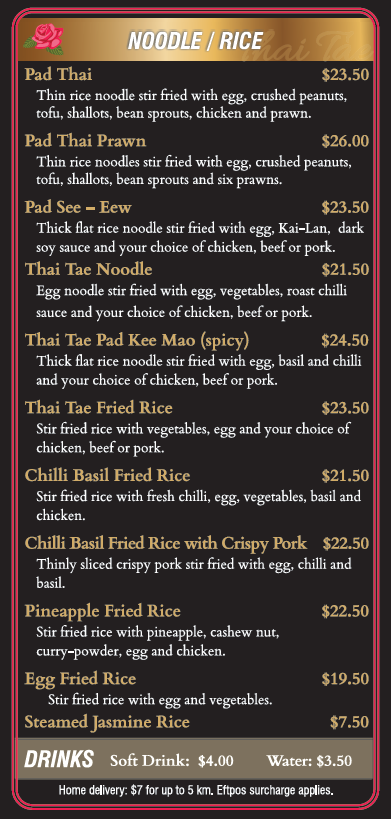 Menu, Thai Tae