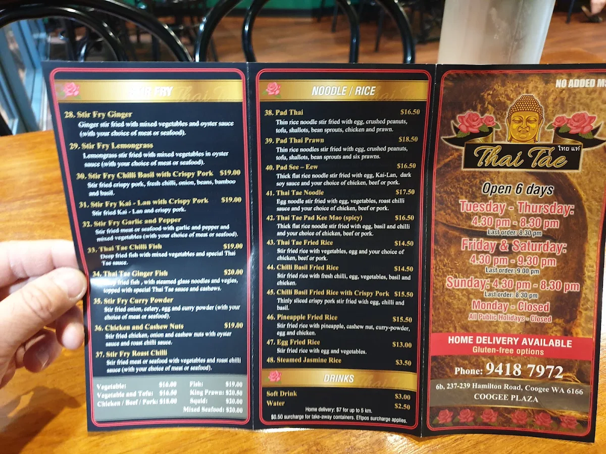 Menu, Thai Tae