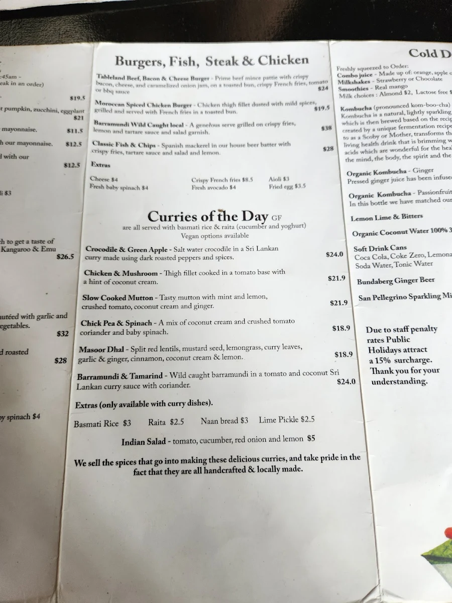 Menu, Frogs Kuranda