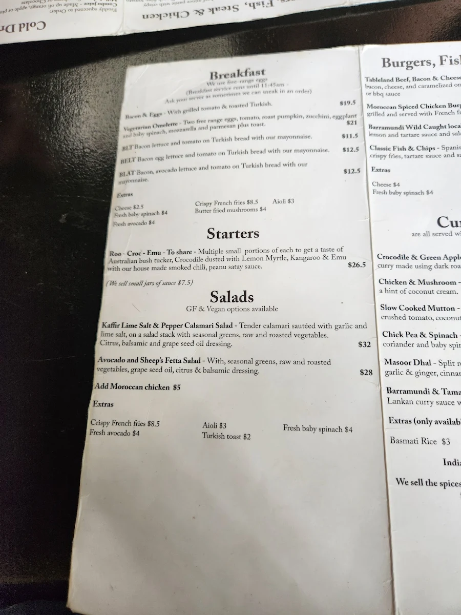 Menu, Frogs Kuranda