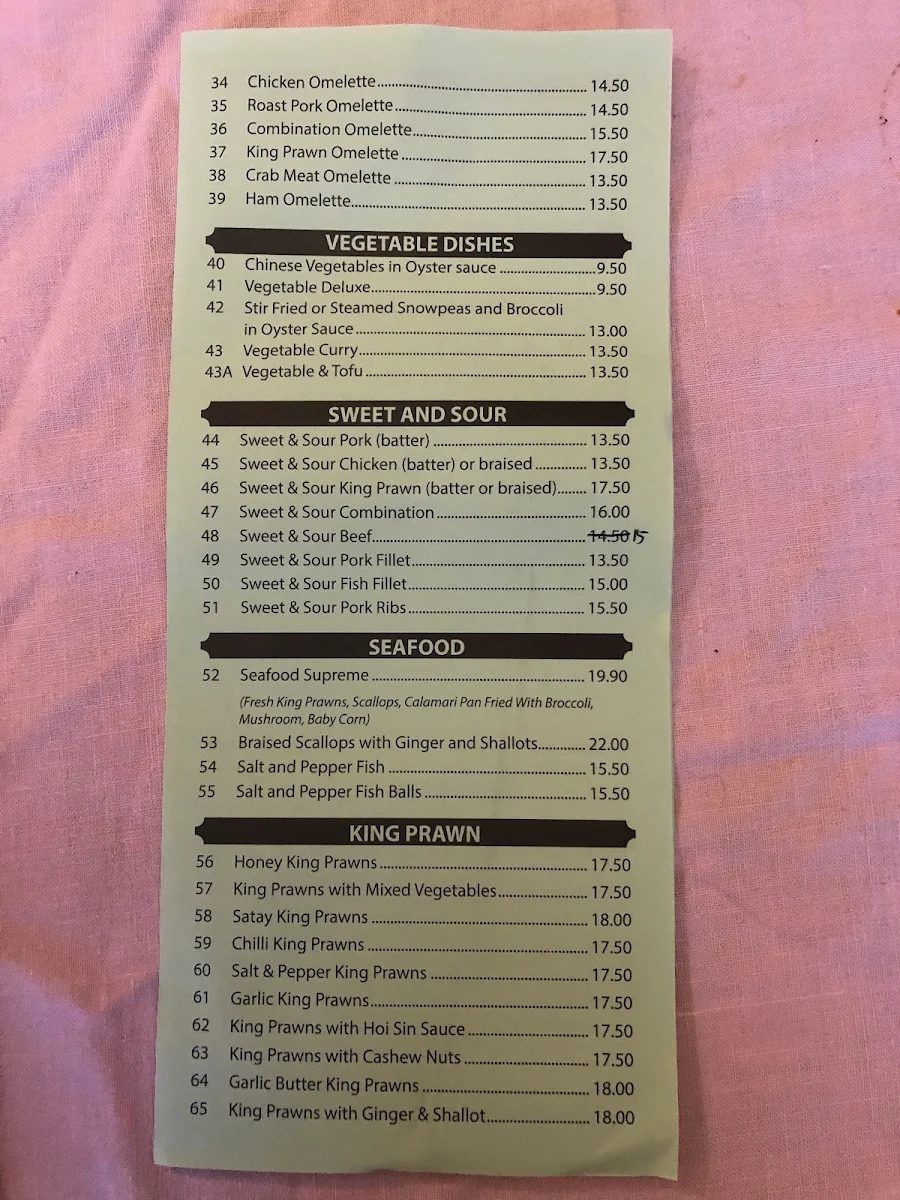 Menu, Lee Hing Chinese Restaurant
